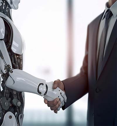 A robot and a human shaking hands