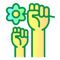 icon of two raised fists, with one holding a flower