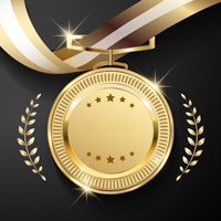 Illustration image of a gold medal on a ribbon