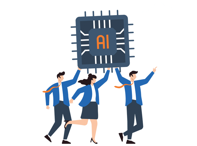 Three people holding up an AI graphic