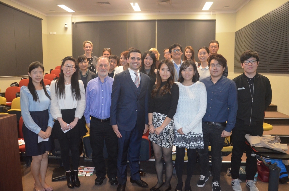Students with Lee Tonitto, Associate Professor Frank Alpert and Demetri Hughes