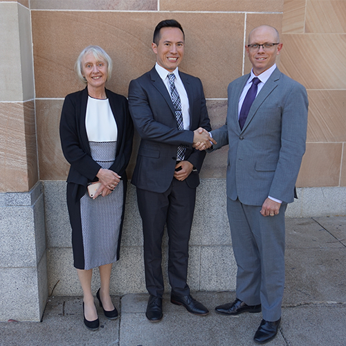 UQ Deputy Vice-Chancellor (Academic) Professor Joanne Wright, U21/PwC Innovation Challenge Group A winner Humberto Jimenez Martinez, and PwC Australia Partner Kris Isles