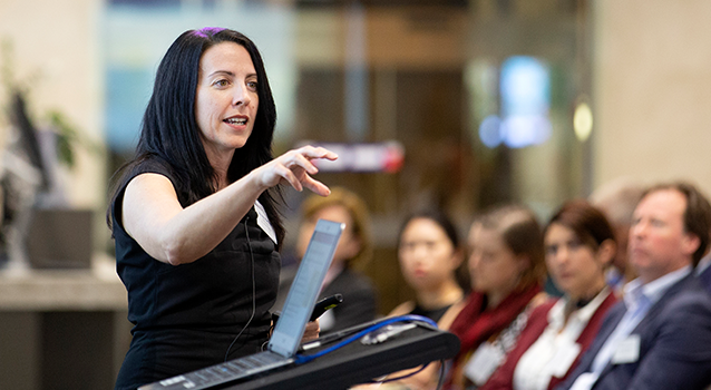 Associate Professor Nicole Hartley, UQ MBA director speaking at information event