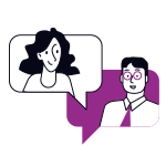 two figures talking in speech bubble icon 