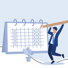 Illustration of man marking a 4 day work week on a calendar 