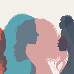 Four coloured silhouette of female figures 
