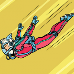 Super hero figure falling fast in illustrated style 