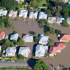 Arial view of a flooded Brisbane suburb
