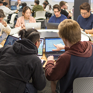 Students participating in the simulation