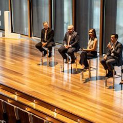 Careers day panel talking on stage at previous careers day 
