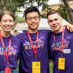 Three BEL Buddy students standing together in the great court 