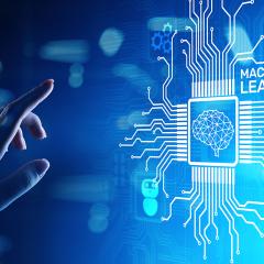 Finger pointing at machine deep learning algorithm chip