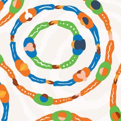 Indigenous design of people holding hands in circles