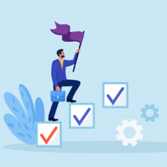 Illustration of man climbing the ladder to success