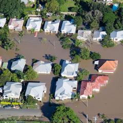 Aerial view of flooded houses in Brisbane 
