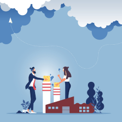 vector of business man and woman stopping air pollution